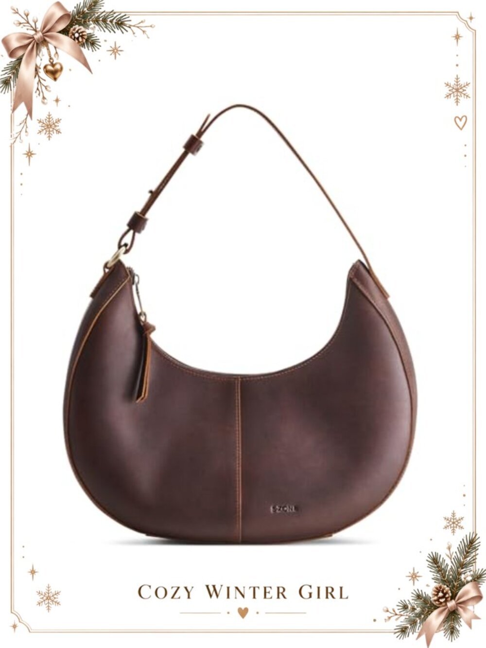 S-ZONE Full Grain Leather Hobo Shoulder Bag Crescent Handbag Purse